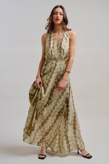 Snake Print Tencel Linen Halter Maxi