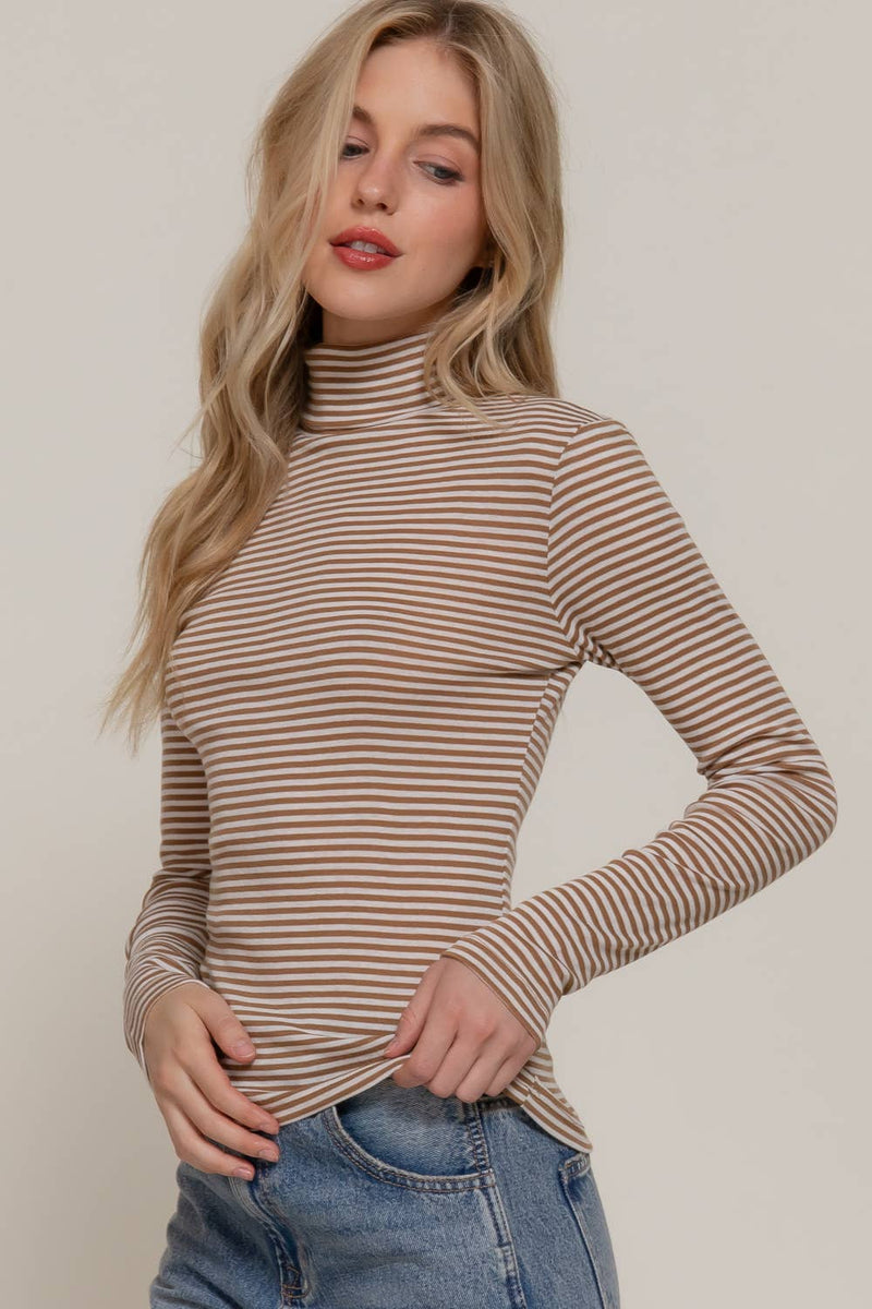 Stripe Long Sleeve Turtle Neck