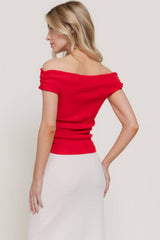 Off The Shoulder Side Ruched Sweater Top : BLK-black / L
