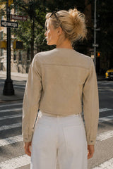 Washed Cotton Cropped Utility Jacket: