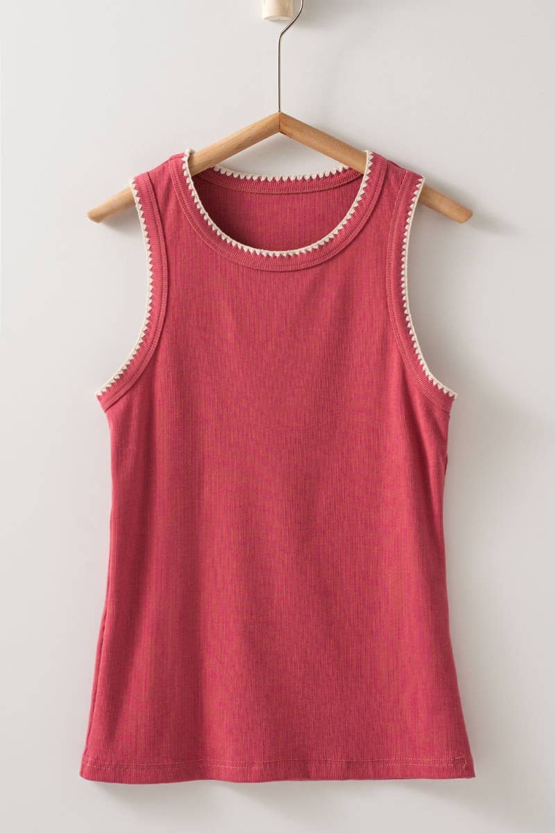 Contrast Trim Ribbed  Tank Top