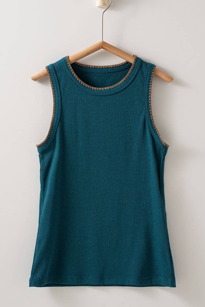 Contrast Trim Ribbed  Tank Top