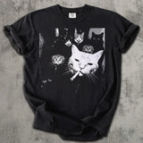 Funny Gangster Cat T-Shirt | Vintage Meme Cat Graphic Tee: Black / L