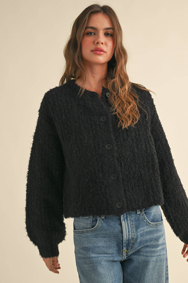 Fuzzy Black Cardigan Sweater