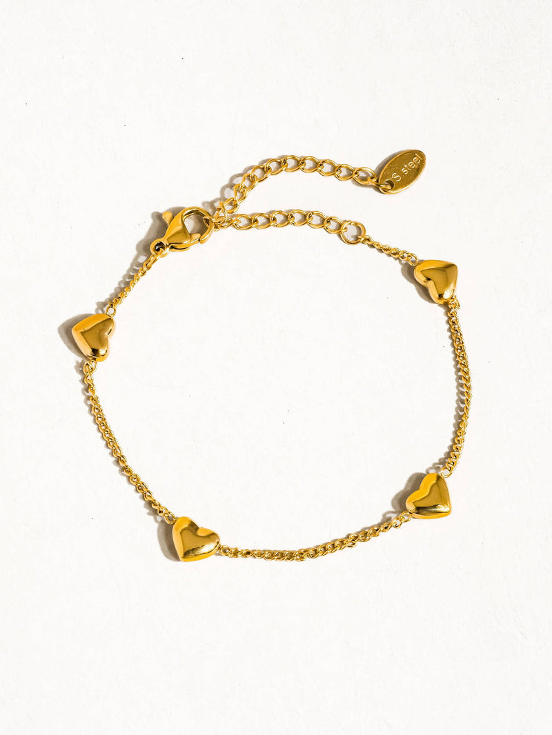 Vivre 18K Gold Non-Tarnish Petite Heart Bracelet, Necklace: Yellow Gold / Bracelet