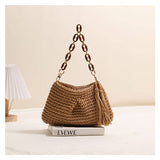 Handcrafted Woven Bag with Tassel Accent: BEIGE / One Size