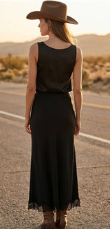 SILKY POLY TANK TOP WITH LACE HEM