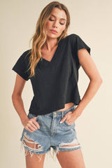 White V Neck crop tee