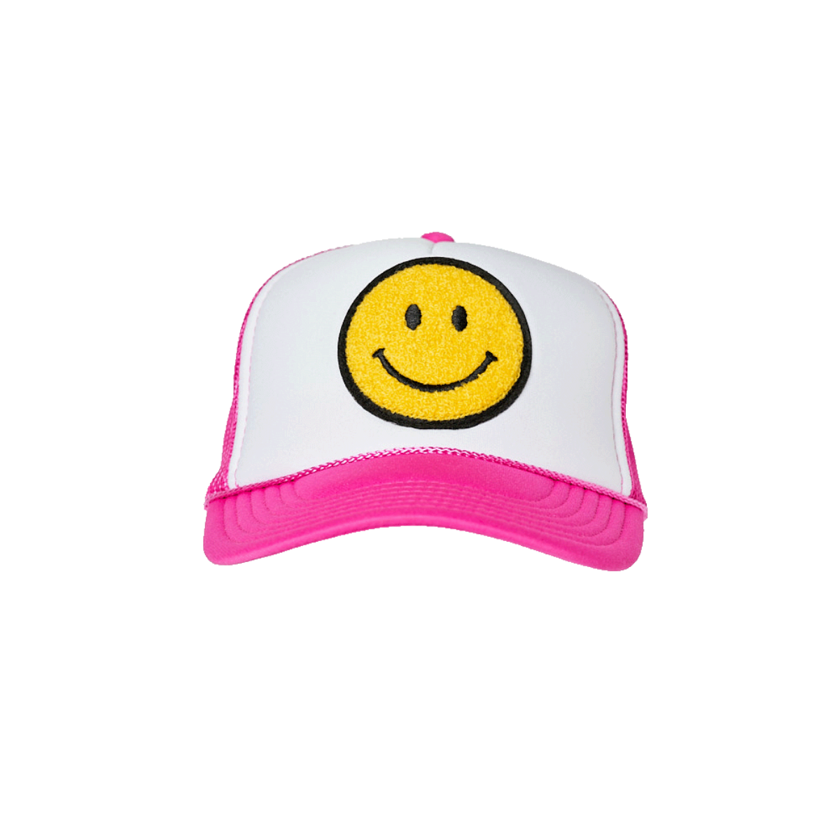 Local Beach Smiley Patch Trucker Hat: Black/Black