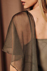Sheer Chiffon Cape Overlay Satin Boat Neck Slip Midi