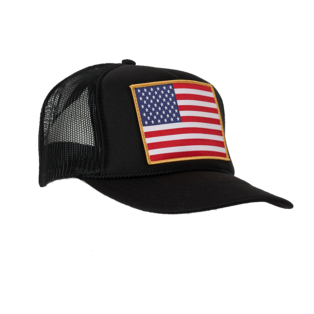 American Flag Patch Trucker Hat: Black