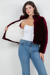 Quilted Velvet Jacket with Sherpa Lining: Navy / L