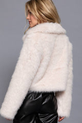 Long Sleeve Notched Collar Faux Fur Cropped Jacket: BRN-dark coffee / L