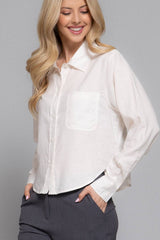 Long Sleeve Button Down Crop Linen Blend Shirt