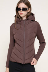 Hight Neck Adjustable Hoodie Quilted Puffer Jacket: IVY-cream / L