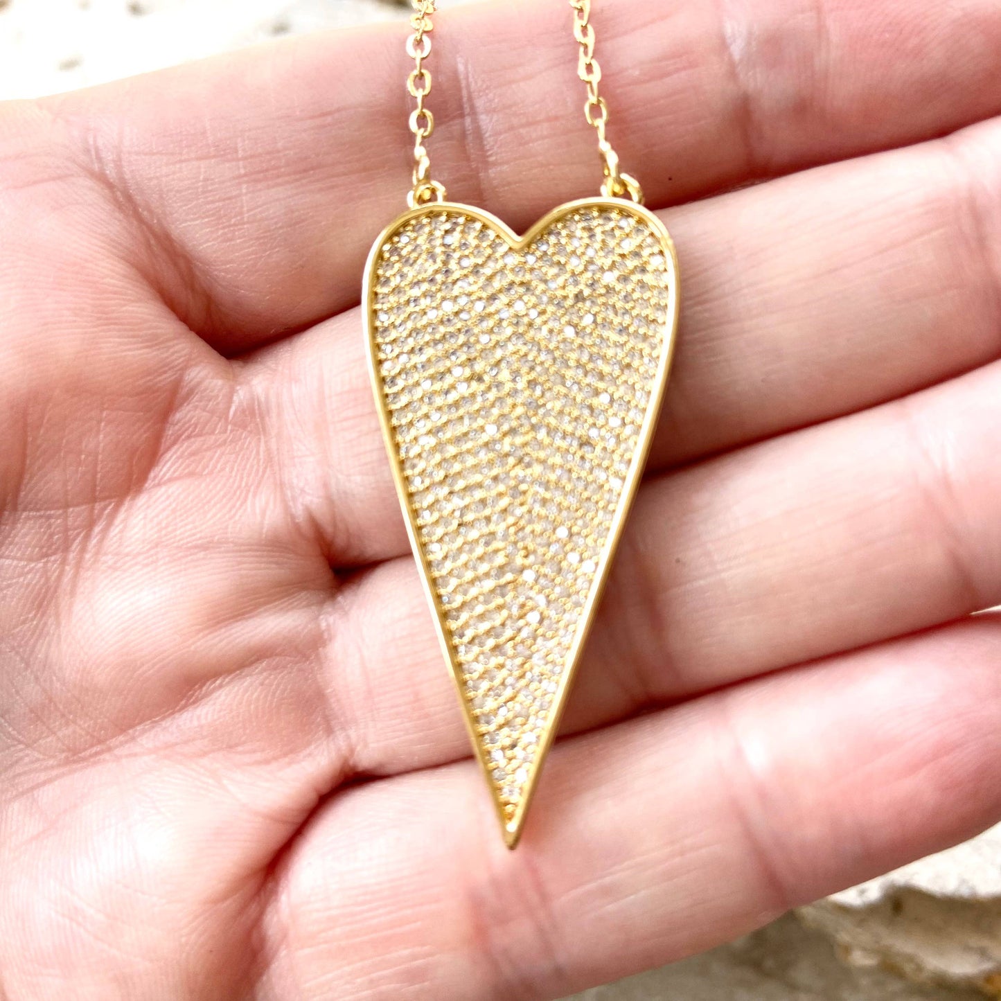 Heart crystal gold necklace boutique salon love trendy layer