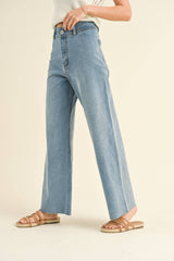 MMP623   STRAIGHT WIDE LEG DENIM PANTS: ECRU / L