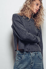 Cozy Button-Up Sweater Cardigan With Side Slits