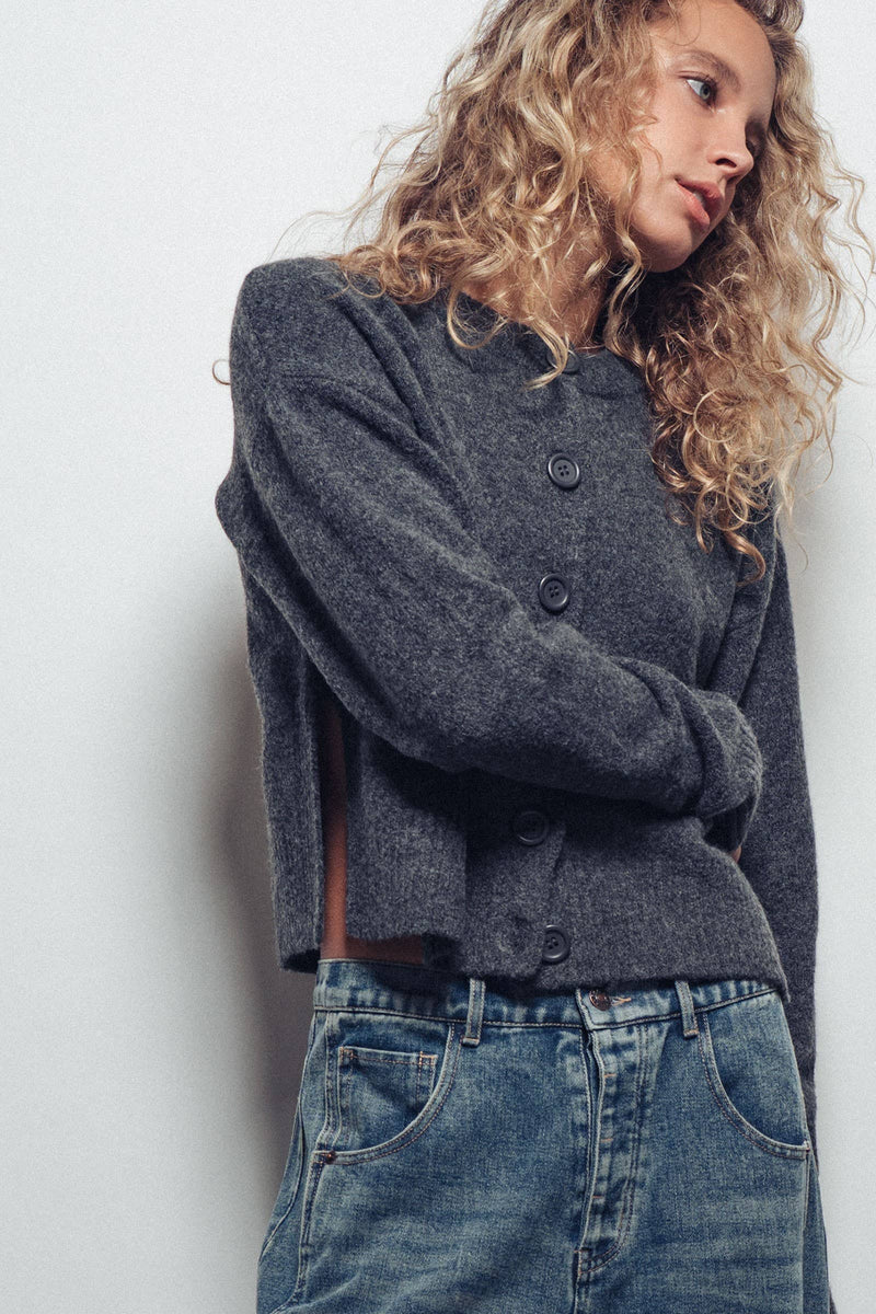 Cozy Button-Up Sweater Cardigan With Side Slits