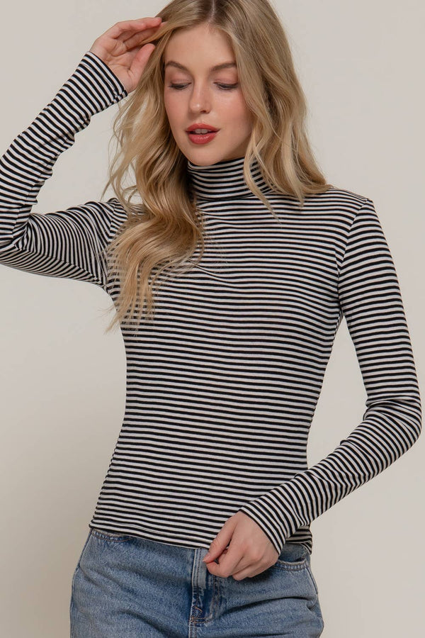 Stripe Long Sleeve Turtle Neck