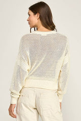 Open Knit Henley Sweater top