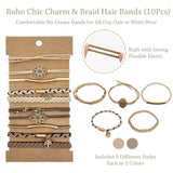 Wrapables Charms and Braided Boho Hair Tie Bracelets for Women, No Damage Elastic Hair Bands, Hair Accessories for Ponytails (10pcs): Brown