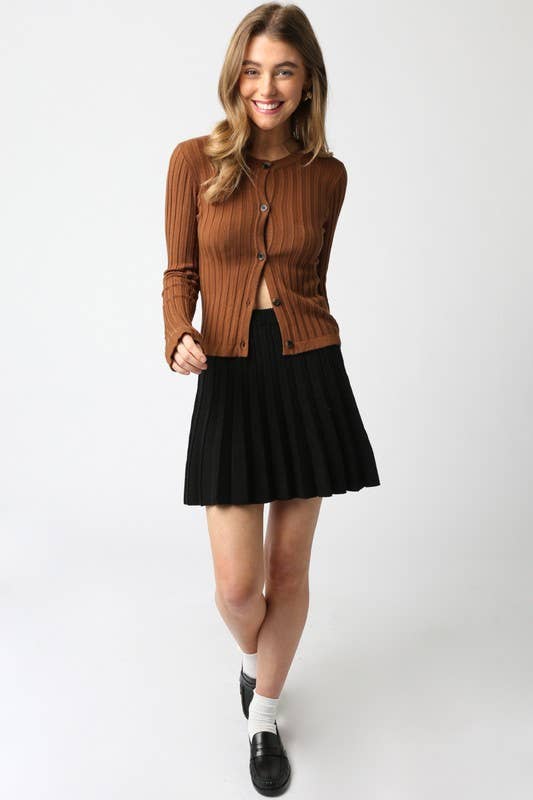 Haley Knit Button Top: Burgundy