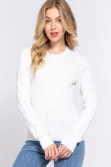 Long Sleeve Round Neck Cable Sweater