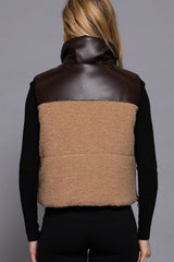 Reversible Faux Leather-Sherpa Crop Vest
