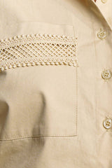 LACE TRIM BUTTON DOWN SHIRT AND MAXI SKIRT SET - HESET0032: SAND / L