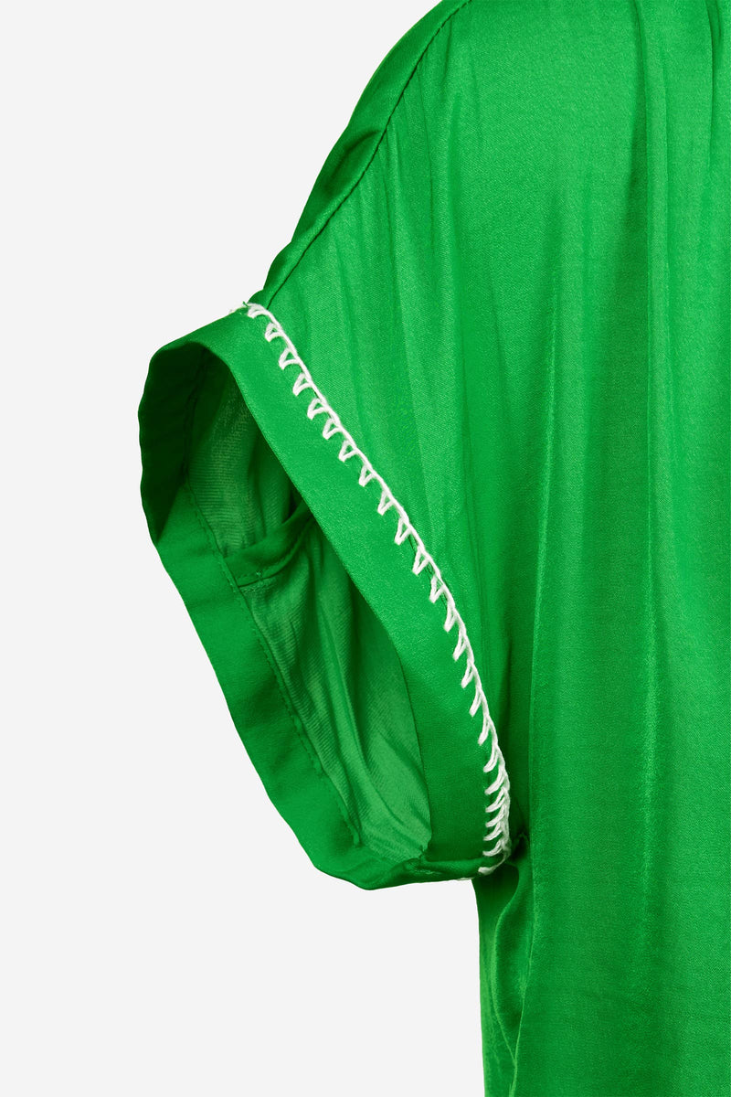 Whipstitch Short Sleeve Button Up Blouse