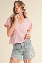 Crop V Neck Tee PINK