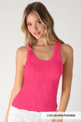 NS8458 - Reversible Lace Textured Tank Top: 7 White