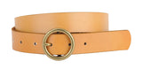 Brass-Toned Circle Buckle Leather Belt: Black