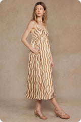 Wavy Striped Satin Midi Dress