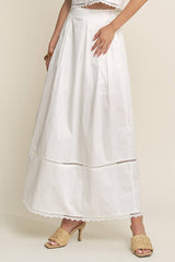 LACE DETAIL POCKET SHIRT & SKIRT SET-HSET0119: Off-White / L