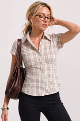 Plaid Button Front Blouse