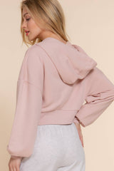 Long Sleeve Hoodie French Terry Zip Up Jacket COFFEE