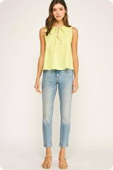 Pintuck Tie Detail Linen Sleeveless Top