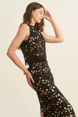 CROCHET CROP SLEEVELESS TOP AND SKIRT SET - HESET0025: Black / L