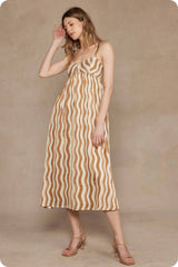 Wavy Striped Satin Midi Dress
