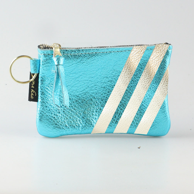 The Kara Wallet: 3 Side Stripes: Pewter w/ Platinum Stripes / Lobster