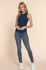 Sleeveless Crew Neck Rib Knit Top