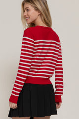 Crew Neck Stripe Sweater Cardigan