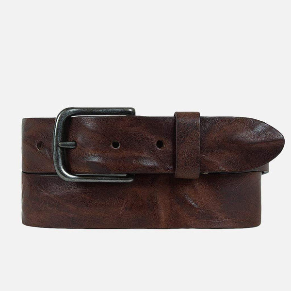 Brown Silver Buckle Classic Casual Rugged Leather Belt