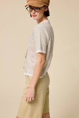 Navy Striped Short Sleeve Button Cardigan