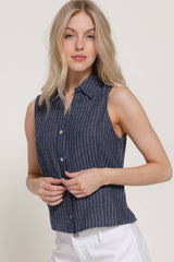 Sleeveless Striped Linen Top