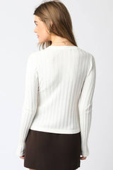 Haley Knit Button Top: Ecru