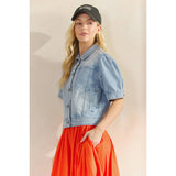Short Puff Sleeve Denim Top
