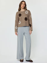 Daisy Floral Long Sleeve Knit Sweater